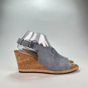 Franco Sarto Julien Grey Leather Slingback Platform Wedge Sandals Womens Sz 9.5M